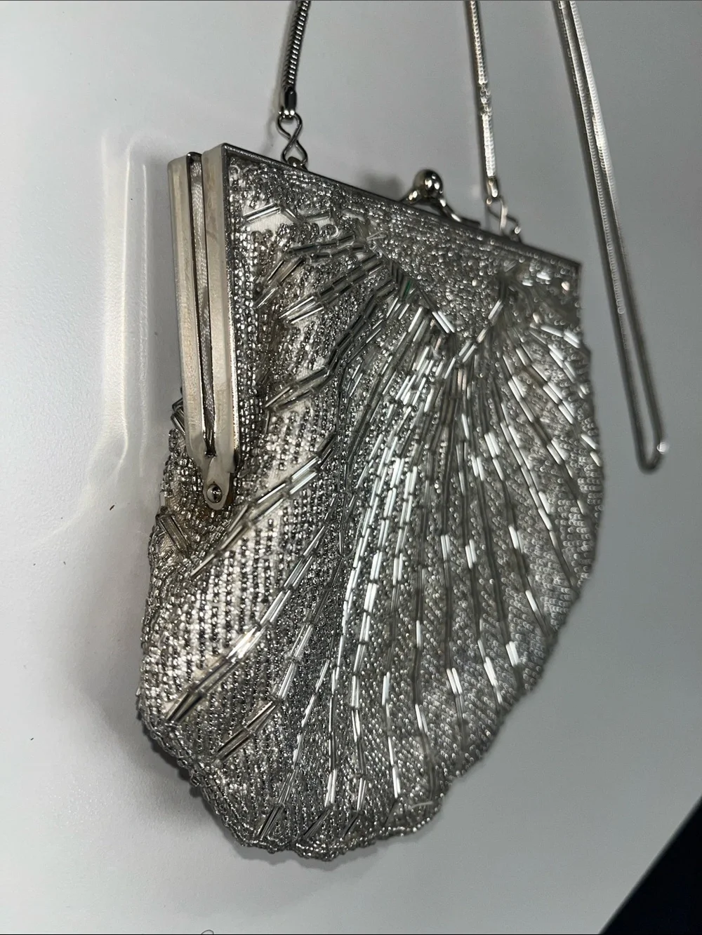 Silver Shell-Style Evening Crossbody / Clutch Bag